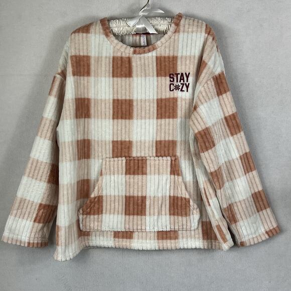 Joyspun Pajama Set Sweater & Joggers XL Stay Cozy Gingham Brown Fall - Picture 1 of 15
